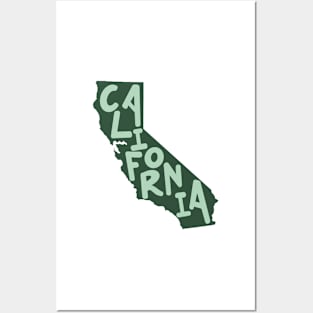 California Doodle Letters Map Outline- Green Posters and Art